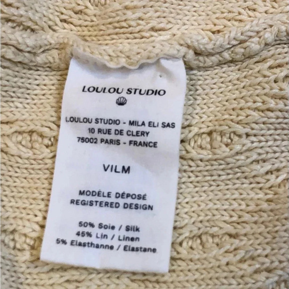 LouLou Studio Women's Scoop Neck Cable Knit Silk/Linen Cardigan Sweater. Size M - Picture 10 of 10